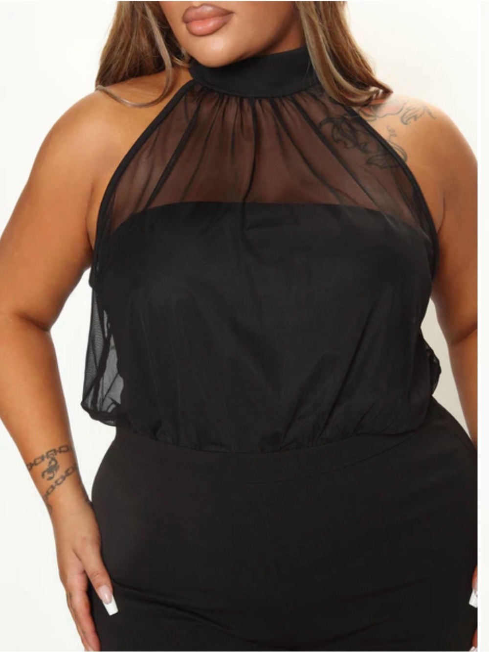 Fashion Nova Black Sheer Halter Wide-Leg Jumpsuit - Picture 5 of 7